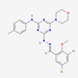 4-[(2E)-2-(3,5-dibromo-2-methoxybenzylidene)hydrazinyl]-N-(4-methylphenyl)-6-(morpholin-4-yl)-1,3,5-triazin-2-amine