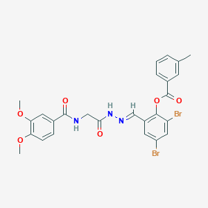 2,4-Dibromo-6-[(E)-({2-[(3,4-dimethoxyphenyl)formamido]acetamido}imino)methyl]phenyl 3-methylbenzoate