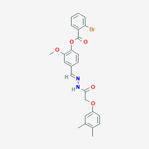 molecular formula C25H23BrN2O5 B11548504 4-[(E)-{2-[(3,4-dimethylphenoxy)acetyl]hydrazinylidene}methyl]-2-methoxyphenyl 2-bromobenzoate 