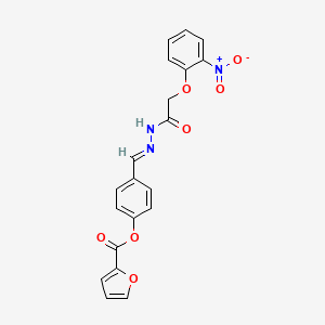 molecular formula C20H15N3O7 B11548517 4-((E)-{2-[2-(2-nitrophenoxy)acetyl]hydrazono}methyl)phenyl 2-furoate 