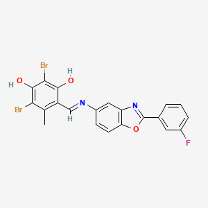 molecular formula C21H13Br2FN2O3 B11548538 2,4-dibromo-6-[(E)-{[2-(3-fluorophenyl)-1,3-benzoxazol-5-yl]imino}methyl]-5-methylbenzene-1,3-diol 