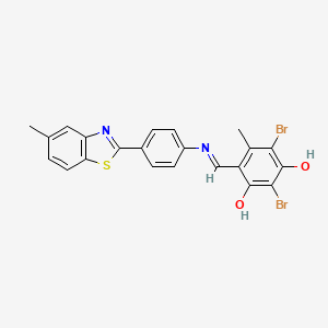 molecular formula C22H16Br2N2O2S B11548546 2,4-dibromo-5-methyl-6-[(E)-{[4-(5-methyl-1,3-benzothiazol-2-yl)phenyl]imino}methyl]benzene-1,3-diol 