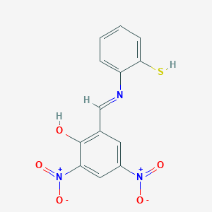 molecular formula C13H9N3O5S B11548586 2,4-Dinitro-6-[(E)-[(2-sulfanylphenyl)imino]methyl]phenol 