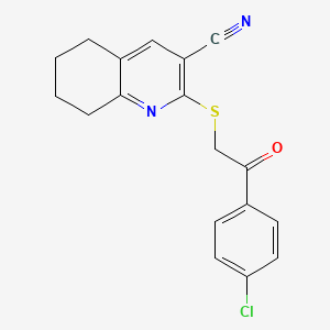 molecular formula C18H15ClN2OS B11548590 2-{[2-(4-Chlorophenyl)-2-oxoethyl]sulfanyl}-5,6,7,8-tetrahydroquinoline-3-carbonitrile 