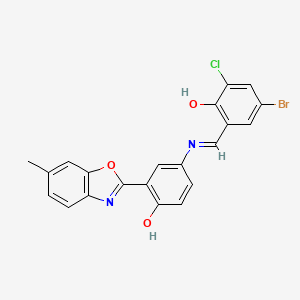 molecular formula C21H14BrClN2O3 B11548592 4-bromo-2-chloro-6-[(E)-{[4-hydroxy-3-(6-methyl-1,3-benzoxazol-2-yl)phenyl]imino}methyl]phenol 