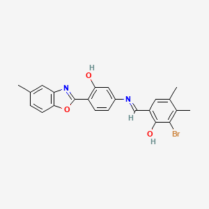 molecular formula C23H19BrN2O3 B11548601 2-bromo-6-[(E)-{[3-hydroxy-4-(5-methyl-1,3-benzoxazol-2-yl)phenyl]imino}methyl]-3,4-dimethylphenol 