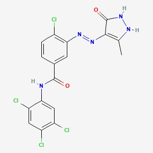 molecular formula C17H11Cl4N5O2 B11548669 4-chloro-3-[(2Z)-2-(3-methyl-5-oxo-1,5-dihydro-4H-pyrazol-4-ylidene)hydrazinyl]-N-(2,4,5-trichlorophenyl)benzamide 