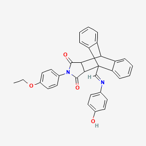 molecular formula C33H26N2O4 B11548677 17-(4-ethoxyphenyl)-1-{(E)-[(4-hydroxyphenyl)imino]methyl}-17-azapentacyclo[6.6.5.0~2,7~.0~9,14~.0~15,19~]nonadeca-2,4,6,9,11,13-hexaene-16,18-dione (non-preferred name) 