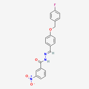 molecular formula C21H16FN3O4 B11548694 N'-[(E)-{4-[(4-fluorobenzyl)oxy]phenyl}methylidene]-3-nitrobenzohydrazide 