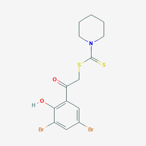 molecular formula C14H15Br2NO2S2 B11548750 2-(3,5-Dibromo-2-hydroxyphenyl)-2-oxoethyl piperidine-1-carbodithioate 