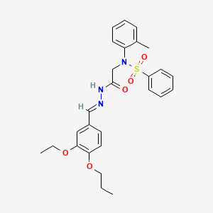 molecular formula C27H31N3O5S B11548767 N-({N'-[(E)-(3-Ethoxy-4-propoxyphenyl)methylidene]hydrazinecarbonyl}methyl)-N-(2-methylphenyl)benzenesulfonamide 