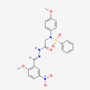 molecular formula C23H22N4O7S B11548785 N-({N'-[(E)-(2-Methoxy-5-nitrophenyl)methylidene]hydrazinecarbonyl}methyl)-N-(4-methoxyphenyl)benzenesulfonamide 