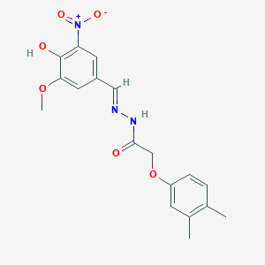 molecular formula C18H19N3O6 B11548789 2-(3,4-dimethylphenoxy)-N'-[(E)-(4-hydroxy-3-methoxy-5-nitrophenyl)methylidene]acetohydrazide 