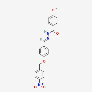 molecular formula C22H19N3O5 B11548804 4-methoxy-N'-[(E)-{4-[(4-nitrobenzyl)oxy]phenyl}methylidene]benzohydrazide 