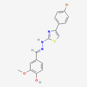 molecular formula C17H14BrN3O2S B11548836 4-[(E)-{2-[4-(4-bromophenyl)-1,3-thiazol-2-yl]hydrazinylidene}methyl]-2-methoxyphenol 