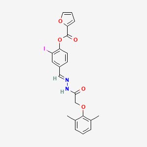 molecular formula C22H19IN2O5 B11548844 4-[(E)-{2-[(2,6-dimethylphenoxy)acetyl]hydrazinylidene}methyl]-2-iodophenyl furan-2-carboxylate 