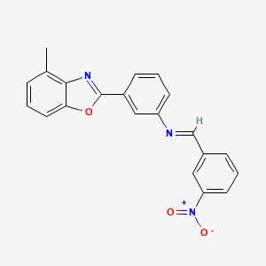 molecular formula C21H15N3O3 B11548859 3-(4-methyl-1,3-benzoxazol-2-yl)-N-[(E)-(3-nitrophenyl)methylidene]aniline 