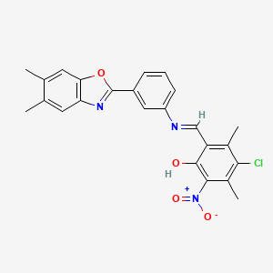 molecular formula C24H20ClN3O4 B11548911 4-chloro-2-[(E)-{[3-(5,6-dimethyl-1,3-benzoxazol-2-yl)phenyl]imino}methyl]-3,5-dimethyl-6-nitrophenol 