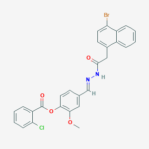 molecular formula C27H20BrClN2O4 B11548916 4-[(E)-{2-[(4-bromonaphthalen-1-yl)acetyl]hydrazinylidene}methyl]-2-methoxyphenyl 2-chlorobenzoate 