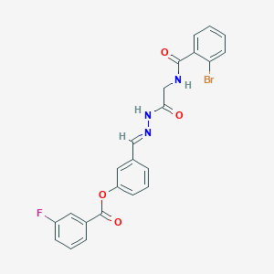 molecular formula C23H17BrFN3O4 B11548955 3-[(E)-({2-[(2-Bromophenyl)formamido]acetamido}imino)methyl]phenyl 3-fluorobenzoate 