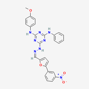 molecular formula C27H22N8O4 B11549004 N-(4-methoxyphenyl)-6-[(2Z)-2-{[5-(3-nitrophenyl)furan-2-yl]methylidene}hydrazinyl]-N'-phenyl-1,3,5-triazine-2,4-diamine 