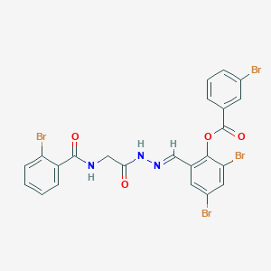 molecular formula C23H15Br4N3O4 B11549036 2,4-Dibromo-6-[(E)-({2-[(2-bromophenyl)formamido]acetamido}imino)methyl]phenyl 3-bromobenzoate 