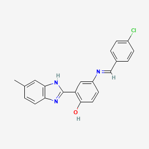 molecular formula C21H16ClN3O B11549066 4-{[(E)-(4-chlorophenyl)methylidene]amino}-2-(5-methyl-1H-benzimidazol-2-yl)phenol 