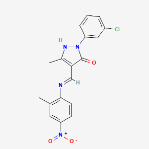 (4E)-2-(3-chlorophenyl)-5-methyl-4-{[(2-methyl-4-nitrophenyl)amino]methylidene}-2,4-dihydro-3H-pyrazol-3-one