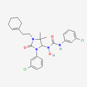 molecular formula C26H30Cl2N4O3 B11549112 3-(3-Chlorophenyl)-1-{3-(3-chlorophenyl)-1-[2-(cyclohex-1-en-1-yl)ethyl]-5,5-dimethyl-2-oxoimidazolidin-4-yl}-1-hydroxyurea 