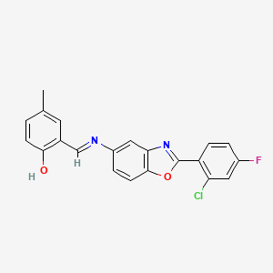 2-[(E)-{[2-(2-chloro-4-fluorophenyl)-1,3-benzoxazol-5-yl]imino}methyl]-4-methylphenol