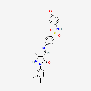 molecular formula C26H26N4O4S B11549136 4-({(E)-[1-(3,4-dimethylphenyl)-3-methyl-5-oxo-1,5-dihydro-4H-pyrazol-4-ylidene]methyl}amino)-N-(4-methoxyphenyl)benzenesulfonamide 