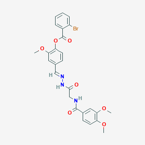 molecular formula C26H24BrN3O7 B11549176 4-[(E)-({2-[(3,4-Dimethoxyphenyl)formamido]acetamido}imino)methyl]-2-methoxyphenyl 2-bromobenzoate 