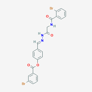 molecular formula C23H17Br2N3O4 B11549239 4-[(E)-({2-[(2-Bromophenyl)formamido]acetamido}imino)methyl]phenyl 3-bromobenzoate 