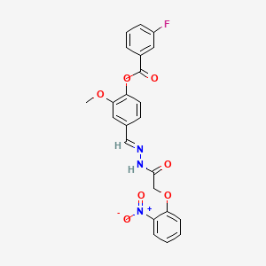 molecular formula C23H18FN3O7 B11549244 2-Methoxy-4-[(E)-{[2-(2-nitrophenoxy)acetamido]imino}methyl]phenyl 3-fluorobenzoate 