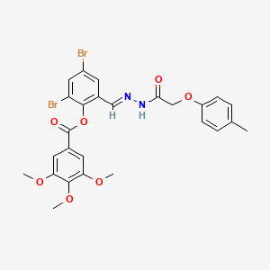 molecular formula C26H24Br2N2O7 B11549265 2,4-dibromo-6-[(E)-{2-[(4-methylphenoxy)acetyl]hydrazinylidene}methyl]phenyl 3,4,5-trimethoxybenzoate 