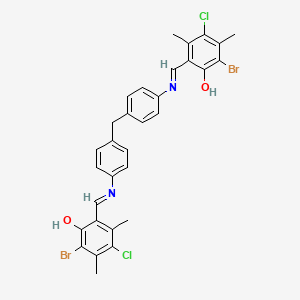 molecular formula C31H26Br2Cl2N2O2 B11549317 2-Bromo-6-[(E)-{[4-({4-[(E)-[(3-bromo-5-chloro-2-hydroxy-4,6-dimethylphenyl)methylidene]amino]phenyl}methyl)phenyl]imino}methyl]-4-chloro-3,5-dimethylphenol 