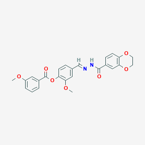 4-{(E)-[2-(2,3-dihydro-1,4-benzodioxin-6-ylcarbonyl)hydrazinylidene]methyl}-2-methoxyphenyl 3-methoxybenzoate