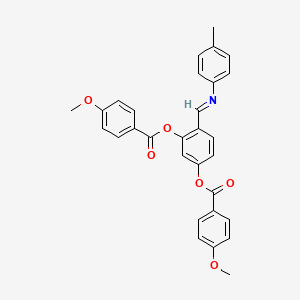 molecular formula C30H25NO6 B11549474 5-(4-Methoxybenzoyloxy)-2-[(E)-[(4-methylphenyl)imino]methyl]phenyl 4-methoxybenzoate 