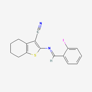 molecular formula C16H13IN2S B11549482 2-{[(E)-(2-iodophenyl)methylidene]amino}-4,5,6,7-tetrahydro-1-benzothiophene-3-carbonitrile 