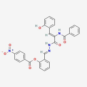 molecular formula C30H22N4O7 B11549500 2-[(E)-(2-{(2Z)-3-(2-hydroxyphenyl)-2-[(phenylcarbonyl)amino]prop-2-enoyl}hydrazinylidene)methyl]phenyl 4-nitrobenzoate 