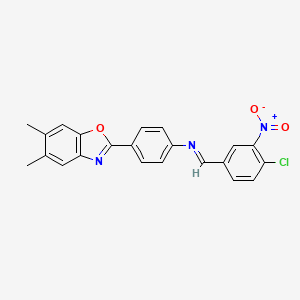 molecular formula C22H16ClN3O3 B11549565 N-[(E)-(4-chloro-3-nitrophenyl)methylidene]-4-(5,6-dimethyl-1,3-benzoxazol-2-yl)aniline 