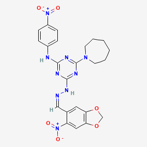 4-(azepan-1-yl)-6-{(2Z)-2-[(6-nitro-1,3-benzodioxol-5-yl)methylidene]hydrazinyl}-N-(4-nitrophenyl)-1,3,5-triazin-2-amine