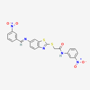 N-(3-nitrophenyl)-2-[(6-{[(E)-(3-nitrophenyl)methylidene]amino}-1,3-benzothiazol-2-yl)sulfanyl]acetamide