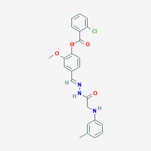 molecular formula C24H22ClN3O4 B11549680 2-Methoxy-4-[(E)-({2-[(3-methylphenyl)amino]acetamido}imino)methyl]phenyl 2-chlorobenzoate 