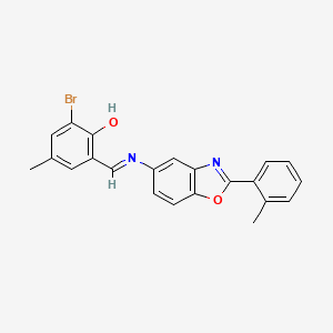 molecular formula C22H17BrN2O2 B11549734 2-bromo-4-methyl-6-[(E)-{[2-(2-methylphenyl)-1,3-benzoxazol-5-yl]imino}methyl]phenol 