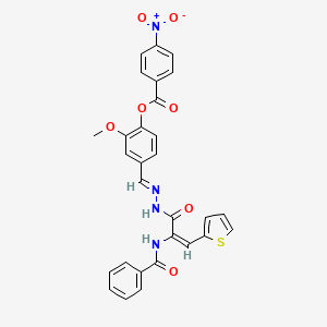 molecular formula C29H22N4O7S B11549782 2-methoxy-4-[(E)-{2-[(2E)-2-[(phenylcarbonyl)amino]-3-(thiophen-2-yl)prop-2-enoyl]hydrazinylidene}methyl]phenyl 4-nitrobenzoate 