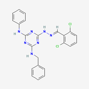 molecular formula C23H19Cl2N7 B11549802 N-benzyl-6-[(2E)-2-(2,6-dichlorobenzylidene)hydrazinyl]-N'-phenyl-1,3,5-triazine-2,4-diamine 