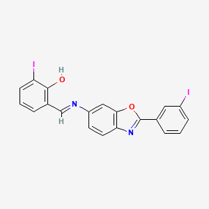 2-iodo-6-[(E)-{[2-(3-iodophenyl)-1,3-benzoxazol-6-yl]imino}methyl]phenol