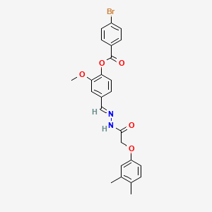 molecular formula C25H23BrN2O5 B11549836 4-[(E)-{2-[(3,4-dimethylphenoxy)acetyl]hydrazinylidene}methyl]-2-methoxyphenyl 4-bromobenzoate 