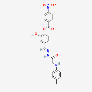 molecular formula C24H22N4O6 B11549861 2-methoxy-4-[(E)-(2-{[(4-methylphenyl)amino]acetyl}hydrazinylidene)methyl]phenyl 4-nitrobenzoate (non-preferred name) 